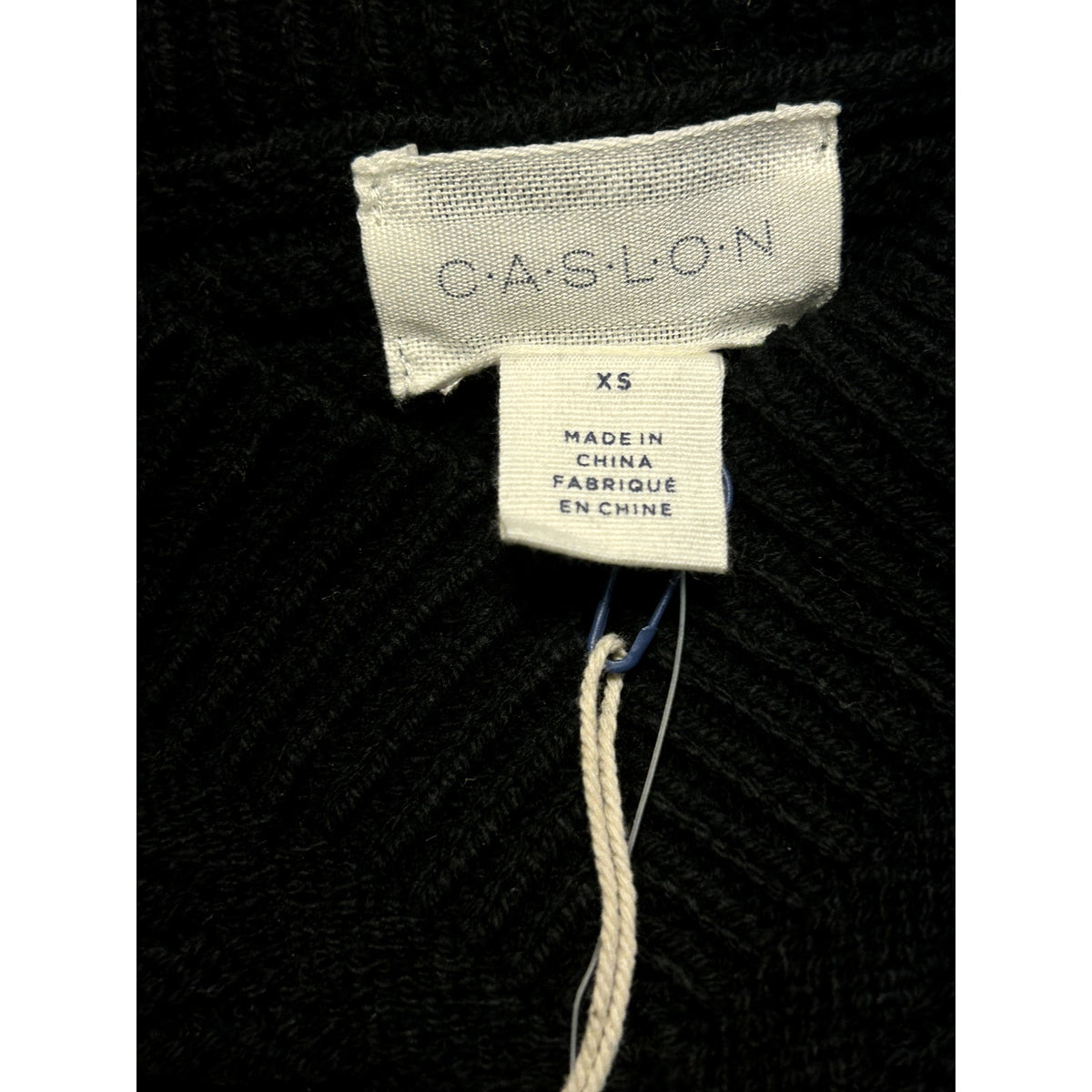 Caslon NWT Black Cable Knit Sleeve V-Neck Ribbed Sweater Size XS