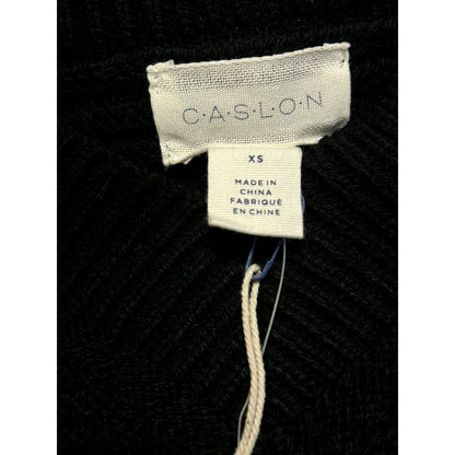Caslon NWT Black Cable Knit Sleeve V-Neck Ribbed Sweater Size XS