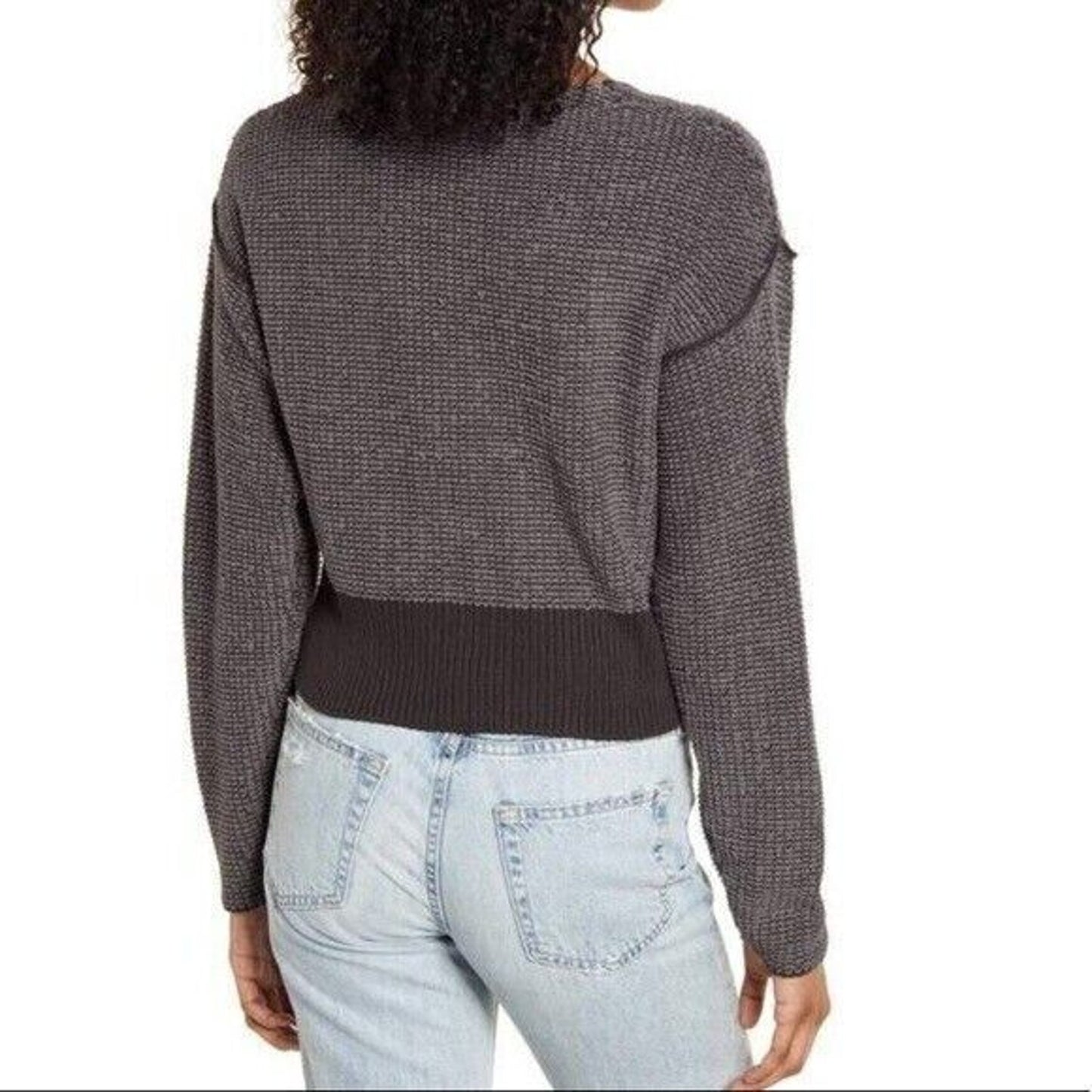 Socialite Slouchy Loop V-Neck Pullover Sweater Size Large in Charcoal NWT