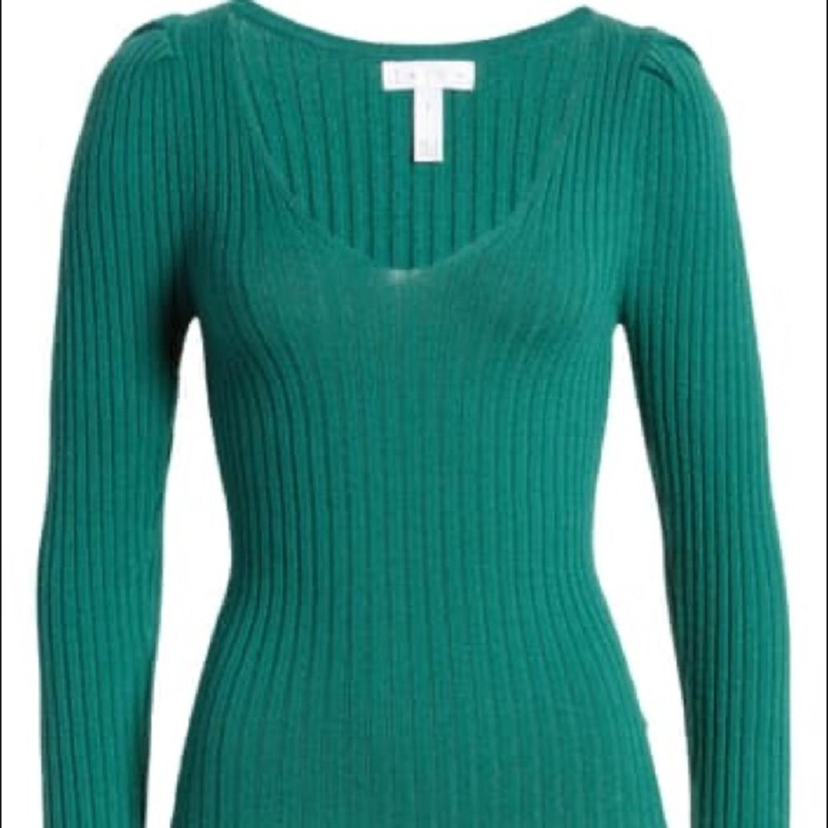 Leith NEW Green Ribbed Puff Sleeve Sweater XSmall Lightweight packable travel XS