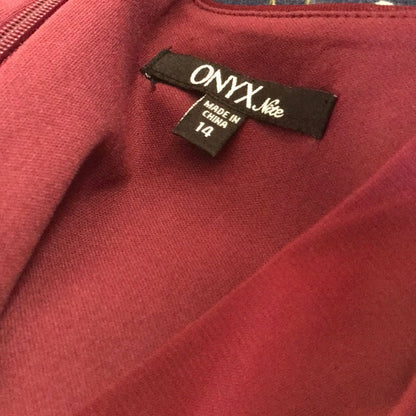 Onyx Nite Burgundy V Neck Full Maxi Dress Size 14 Formal Sleeveless Wedding