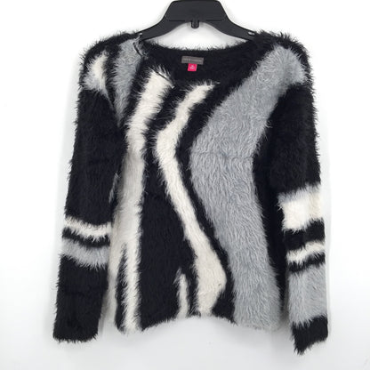 Vince Camuto Abstract Stripe Eyelash Sweater Ballet Neck Rich Black XS