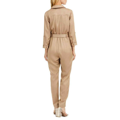 INC International Concepts Petite Button-Front Jumpsuit Long Sleeve Tan Size 20W