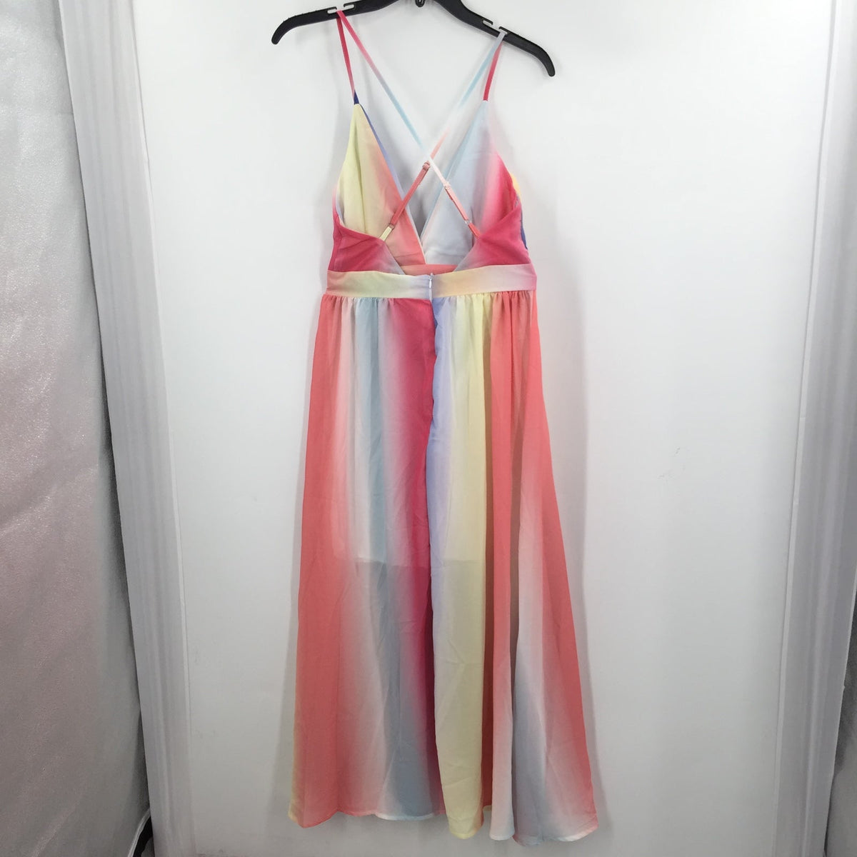 Rainbow Maxi Dress with Criss Cross Back & Zip Sleeveless Multicolor Size Small
