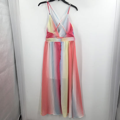 Rainbow Maxi Dress with Criss Cross Back & Zip Sleeveless Multicolor Size Small
