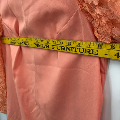 Vintage Womens Embroidered Lace Long Sleeve Mini Dress Orange 33 Inches