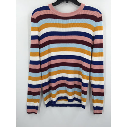 Halogen Striped Pullover Sweater Crew Neck Ribbed Long Sleeve Multicolor XL NEW