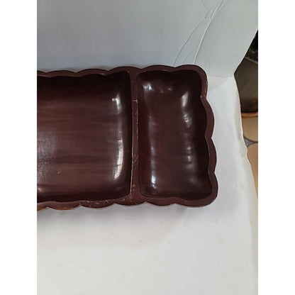 Vintage Solid Hardwood 3 Section Serving Tray Rectangular 14-3/4" Carved Walnut