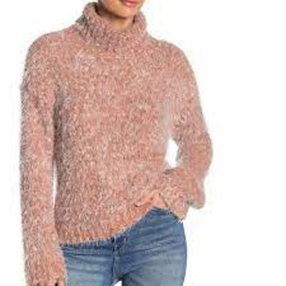 Abound Women's Fuzzy Knit Turtleneck Sweater Long Sleeves Tan Lion Marl Medium