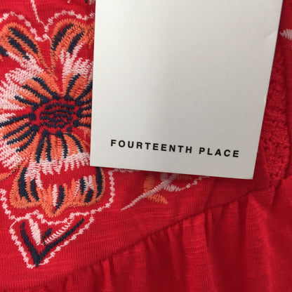 Fourteenth Place Womens Cold Shoulder Embroidery Blouse Red Plus Size 2X NWT