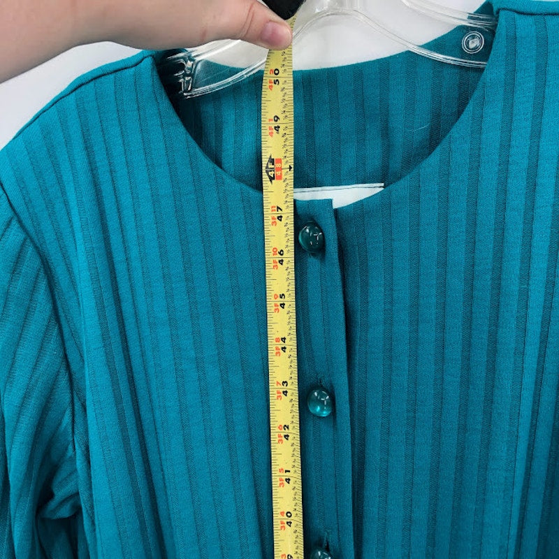 Willow Ridge VINTAGE Belted Button Up Wide Ribbed Teal Dress Size 12