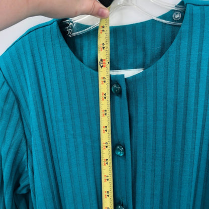 Willow Ridge VINTAGE Belted Button Up Wide Ribbed Teal Dress Size 12