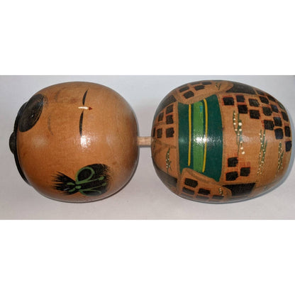 Japanese Hand Painted Kokeshi Doll Pair Set Wooden Large Peg Bobble Head Figure