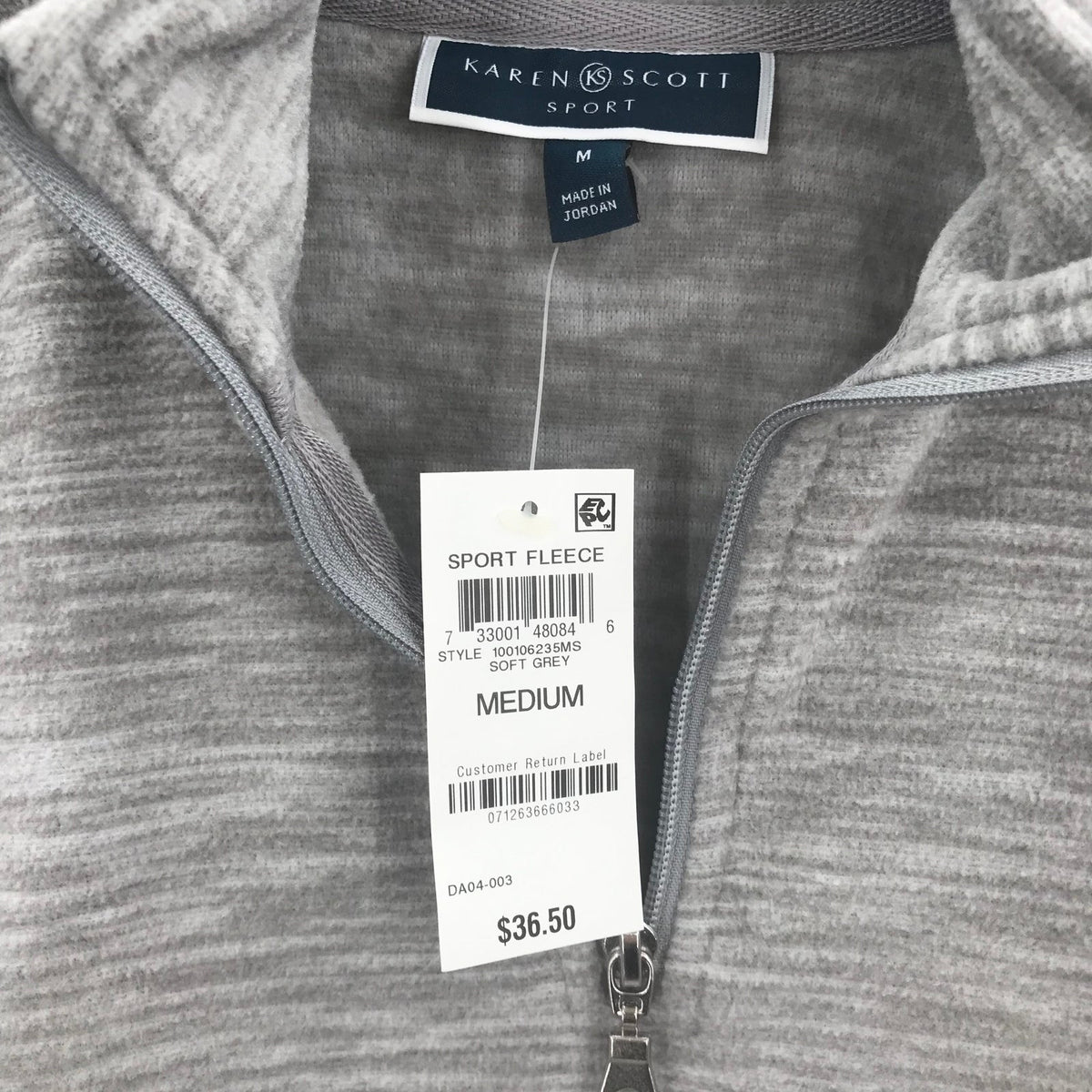 Karen Scott Women's Sport Fleece 1/4 Zip Sweater Long Sleeve Pockets Gray Medium