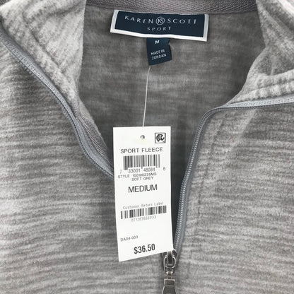Karen Scott Women's Sport Fleece 1/4 Zip Sweater Long Sleeve Pockets Gray Medium