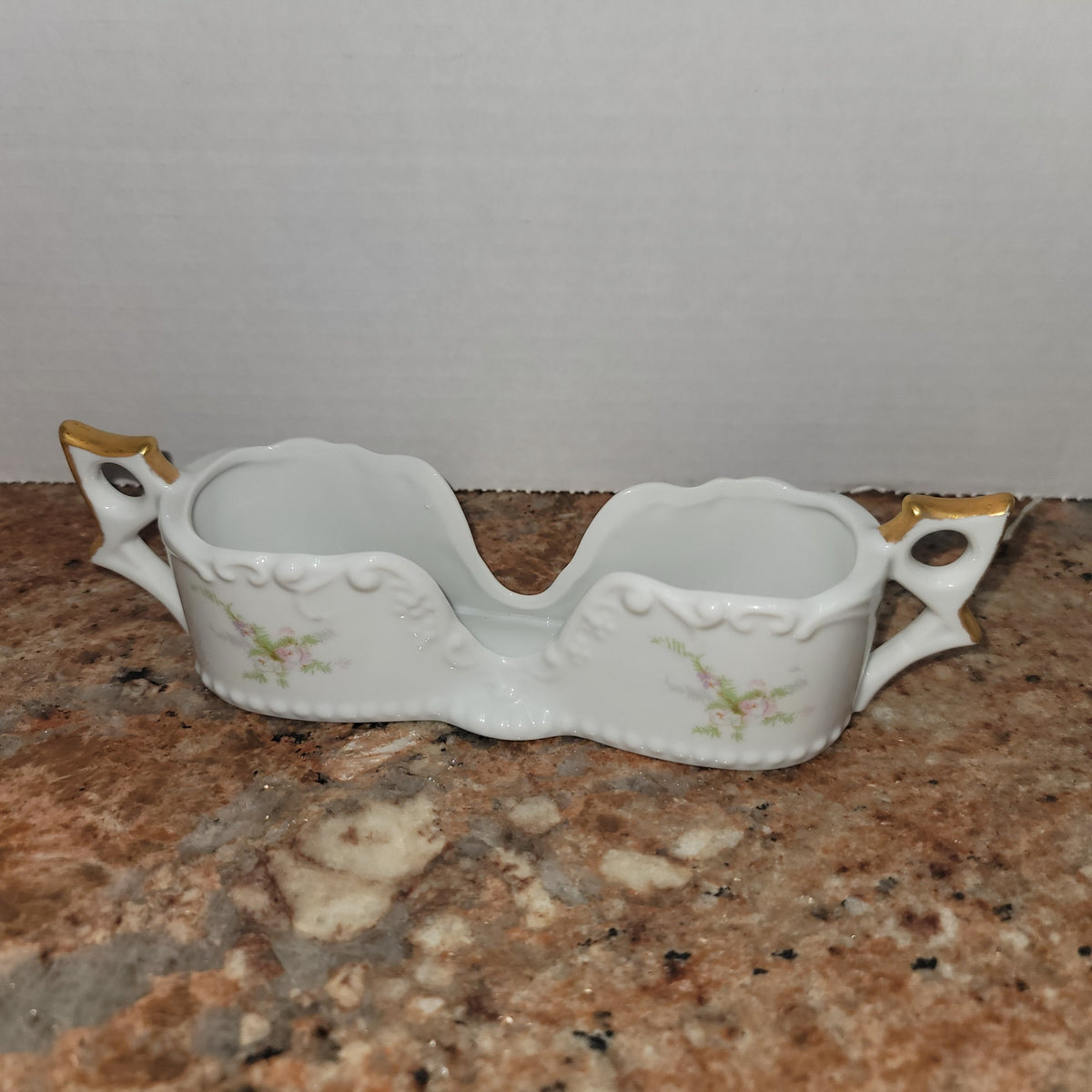 8" napkin porcelain Vintage Hand Painted flatware rest Spoon Holder Pink Floral
