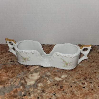 8" napkin porcelain Vintage Hand Painted flatware rest Spoon Holder Pink Floral