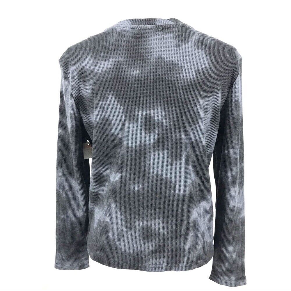 RDI Women Waffle Knit Crew Neck Pullover Top Size Medium Gray Camo/Tie Dye NWT