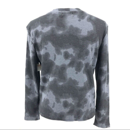 RDI Women Waffle Knit Crew Neck Pullover Top Size Medium Gray Camo/Tie Dye NWT
