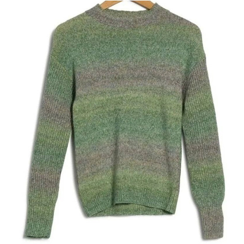 Abound Pullover Sweater Small Green/Gray Stripes NEW Marled Knit Crew Dolman