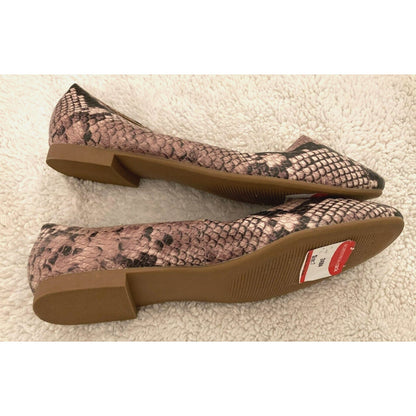 Steve Madden Danny Faux Sand Python Print Ballerina Flats Sz 7 Brown Black NWT