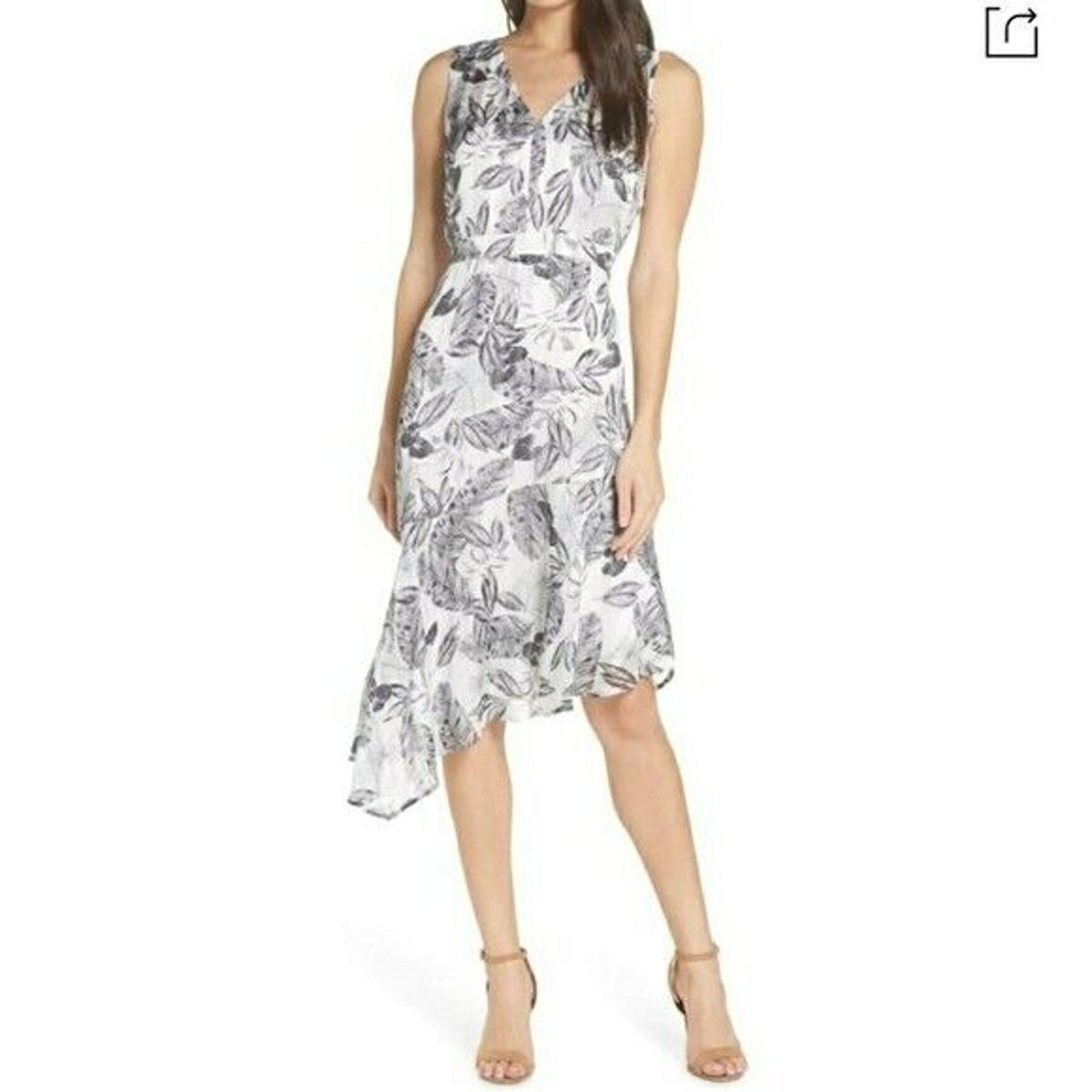 Sam Edelman Women’s Asymmetrical Sleeveless Midi Dress Size 12 Black/White NWT