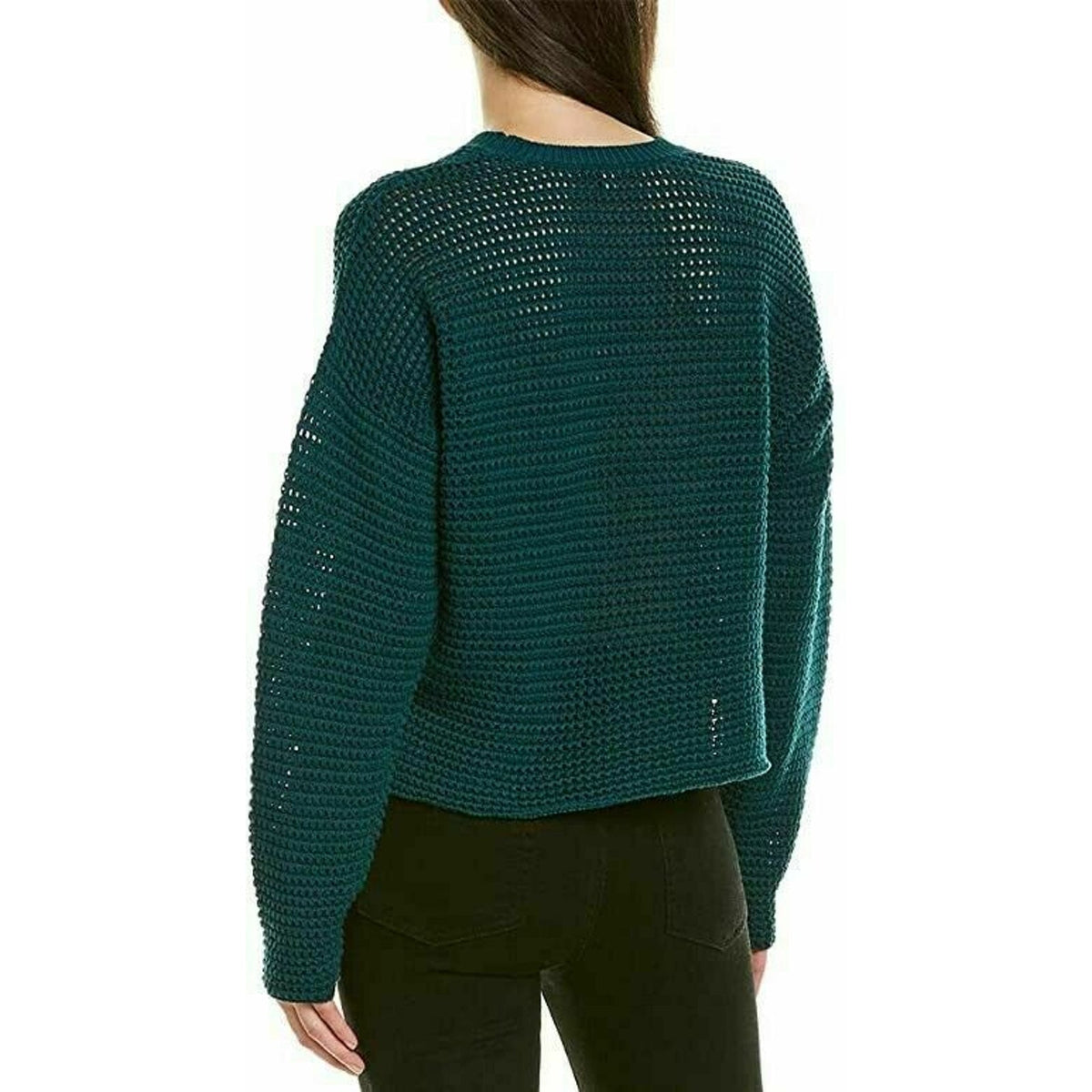 Joie L Diza Open Knit Pullover Sweater Long Sleeves Crew Neck Teal Green Size Medium