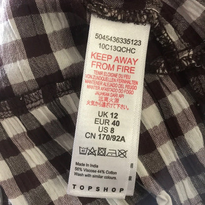 Topshop Brown White Gingham Plaid Ruffle Dress 12