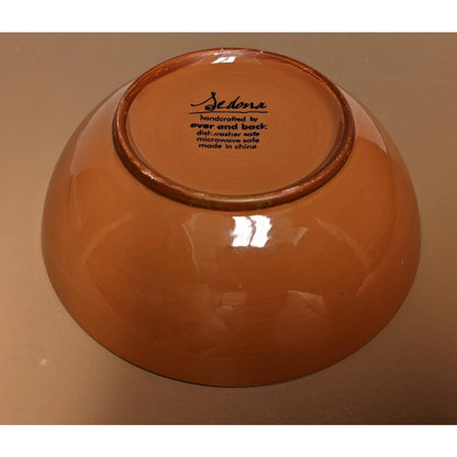 Sedona LOT 2 SALD Handcrafted Glazed Terracotta Blue Floral Bowl Over 7 Inch