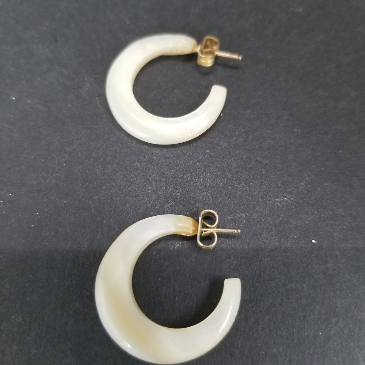 Vintage White Faux Shell or Bone Crescent Moon Wrap Under Post Hoops