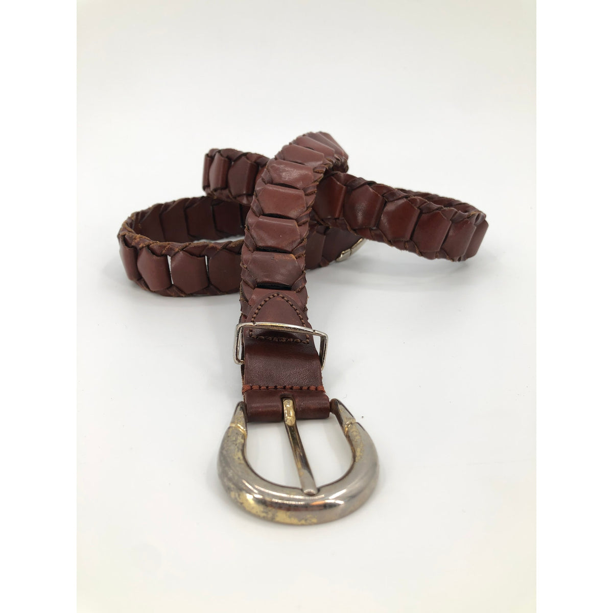 Vintage Sz 34 Argentina Braided Full Grain Cowhide Leather Belt Goldtone Buckle