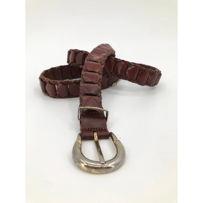 Vintage Sz 34 Argentina Braided Full Grain Cowhide Leather Belt Goldtone Buckle