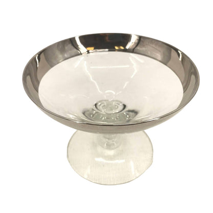 Dorothy Thorpe LARGE glass  crystal compote footed bowl silver rim band MCM