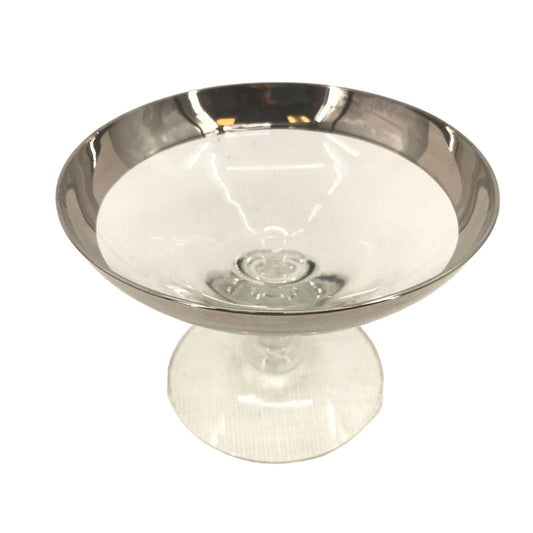 Dorothy Thorpe LARGE glass  crystal compote footed bowl silver rim band MCM