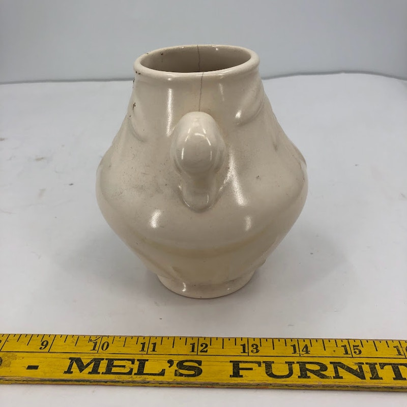 Vintage Weller Double Duckhead handle Glazed Ceramic Vase Leaves Art deco