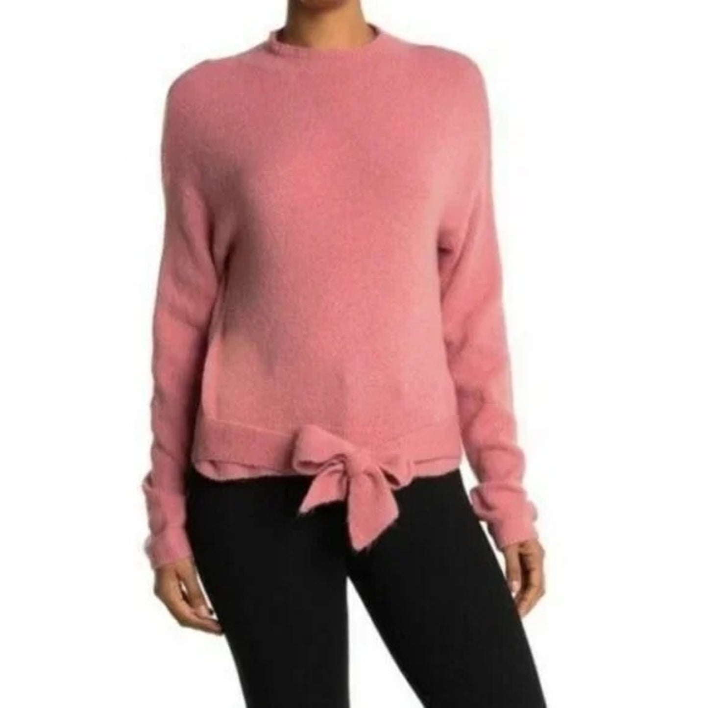 WAYF NWT Blush Pullover Knit Sweater Mock Neck Tie Waist Size XL/Extra Large