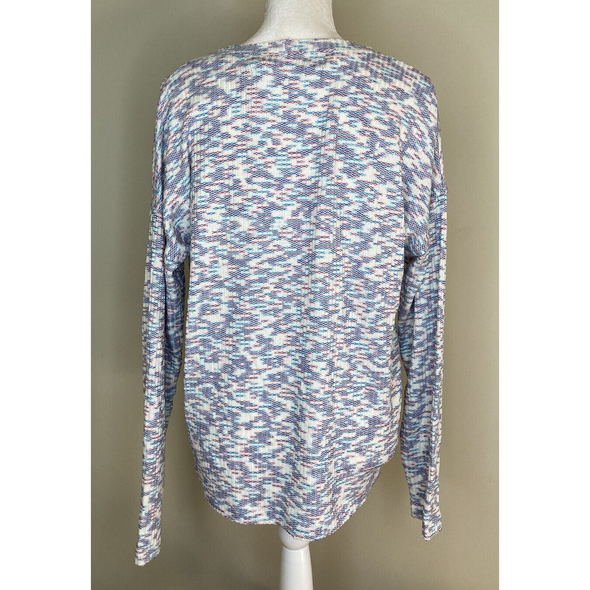 Code x Mode Boho Pullover Sweater Long Sleeve V-Neck Color Blocked Blue Size XS