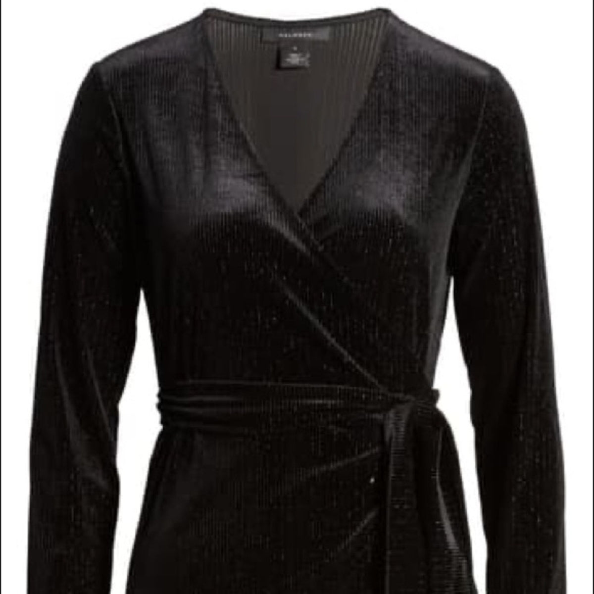 Halogen Black Long Sleeve Velvet Wrap Top Size Small