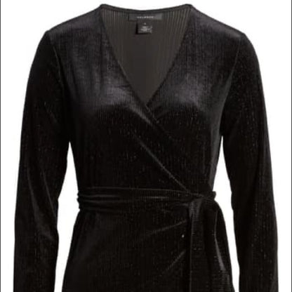Halogen Black Long Sleeve Velvet Wrap Top Size Small