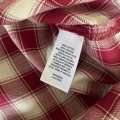 ABOUND Red & White Tibetan Dobby Plaid size Medium NEW Raw Fringe Hem Crop Top