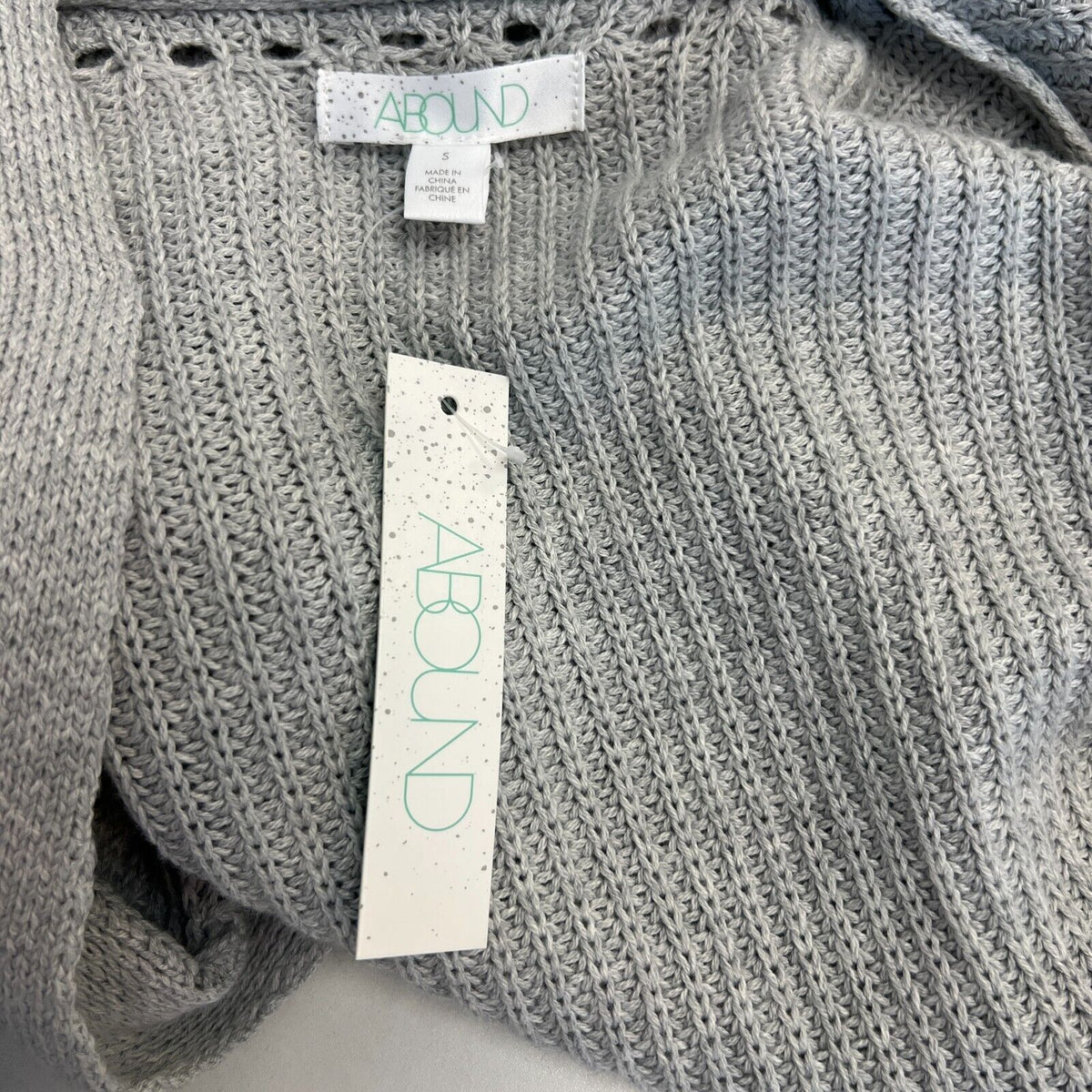 Abound Open Front Cardigan Sweater Ribbed Small Light Gray NWT Pointelle Accent