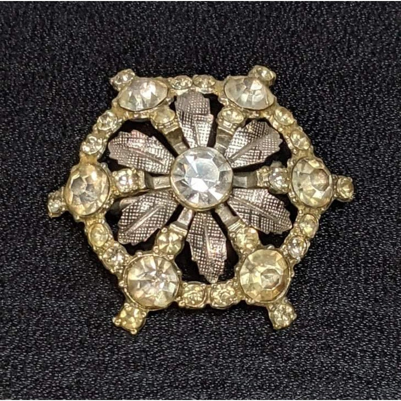 Formal MCM Starburst Floral Rhinestone Brooch Pin Silver Tone Vintage wedding