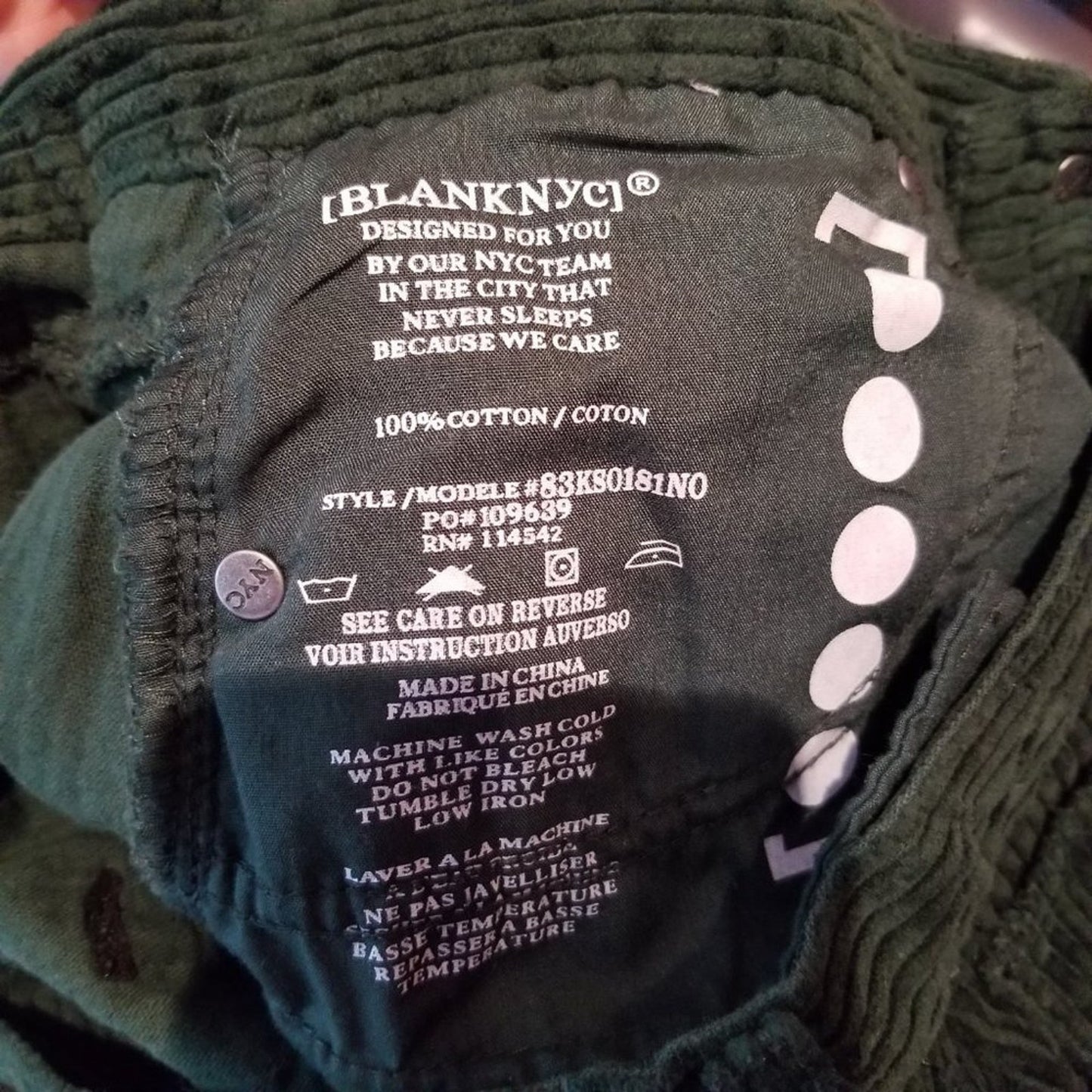 BLANKNYC Corduroy Mini Skirt Zip Fly Button Closure Five-Pocket Emerald 29