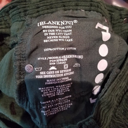 BLANKNYC Corduroy Mini Skirt Zip Fly Button Closure Five-Pocket Emerald 29