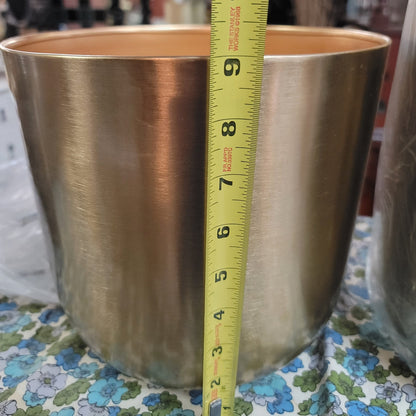 Pair Metal Goldtone Brushed Planters NEW Set of 2 Nesting