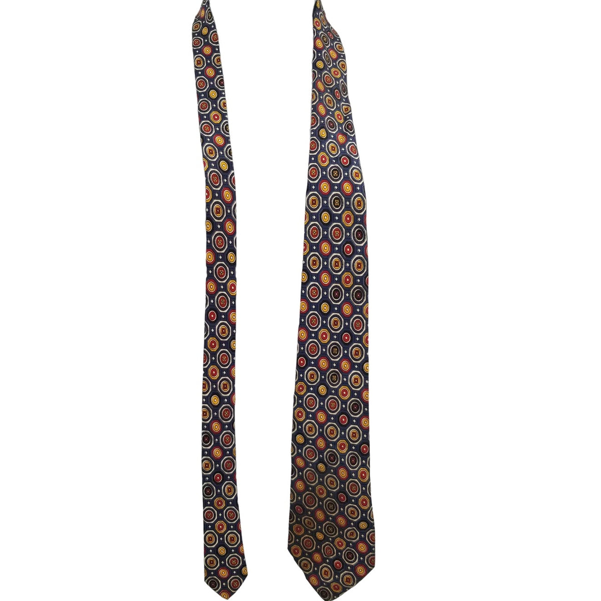Vintage Mens Neck Tie 56" Octagonal Pattern Blue Red Yellow wide geometric