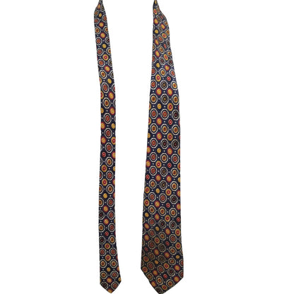 Vintage Mens Neck Tie 56" Octagonal Pattern Blue Red Yellow wide geometric