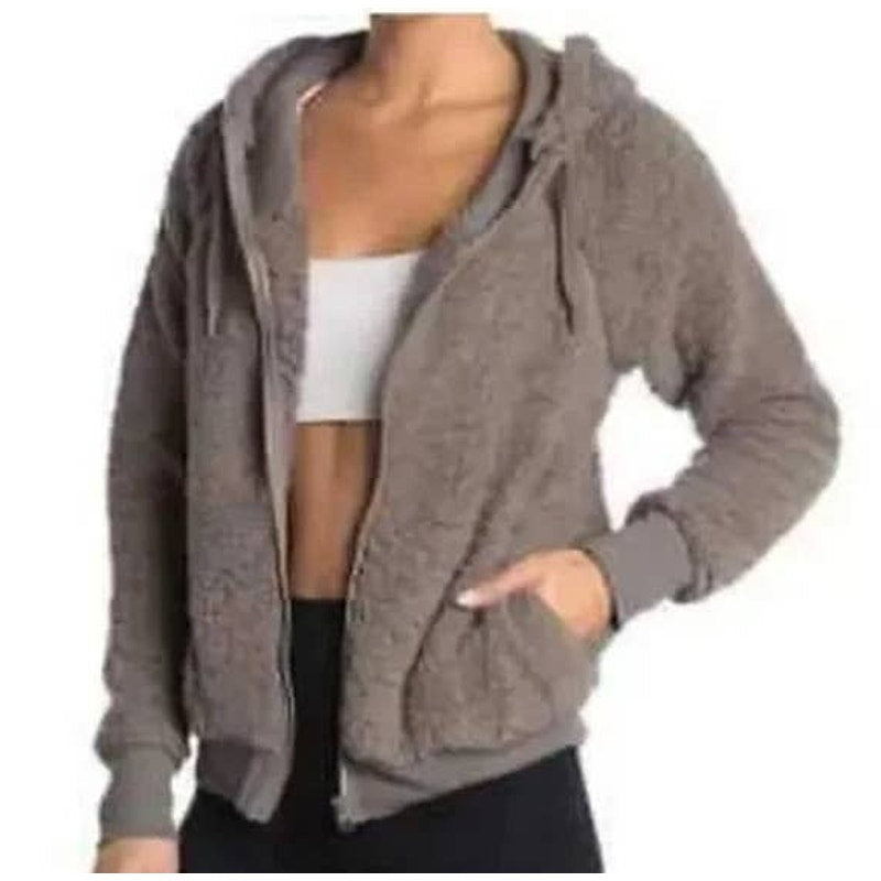 Z by Zella Faux Shearling Up & Over Bomber Jacket Extra Large Tan Driftwood NWT