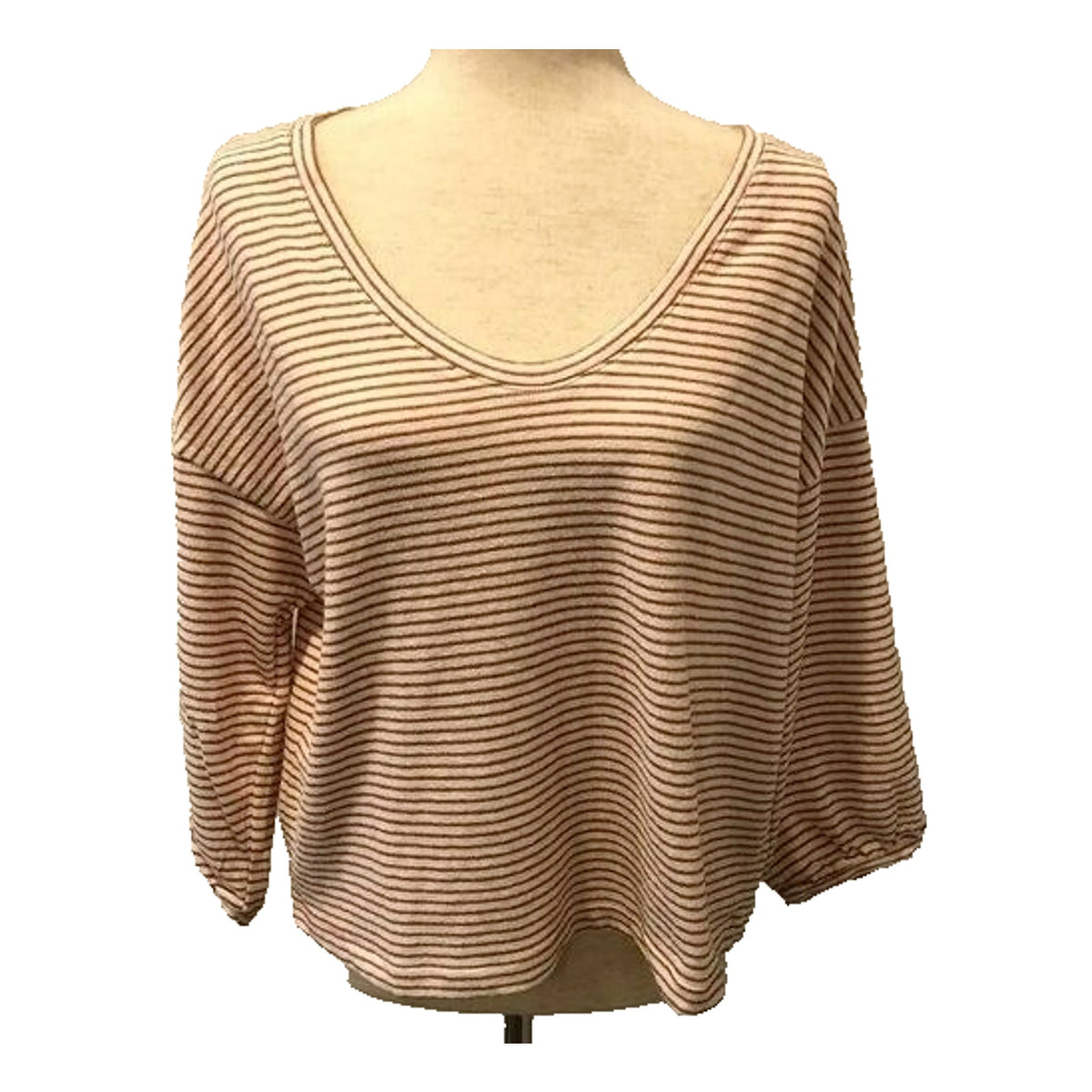 Madewell V-Neck Bubble-Sleeve Top M3092 Size Large Mystique Stripe Cider NWT