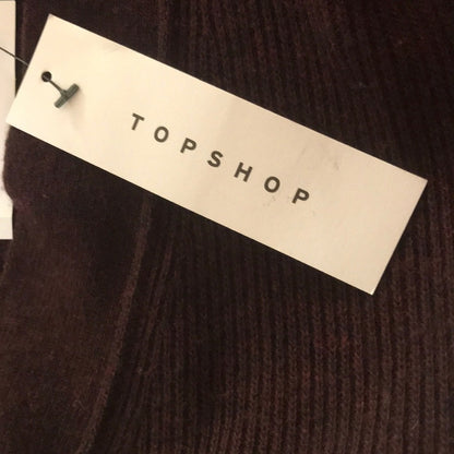 Topshop NWT Burgundy Wool V-Neck Ribbed Sweater US 4-6 Oversized Sweater SMALL